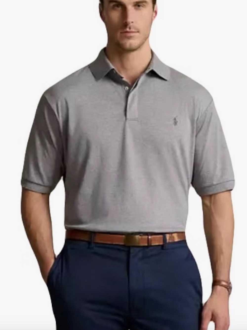 New POLO RALPH LAUREN Mens Classic Soft Cotton Short Sleeve Polo Shirt Gray XLT
